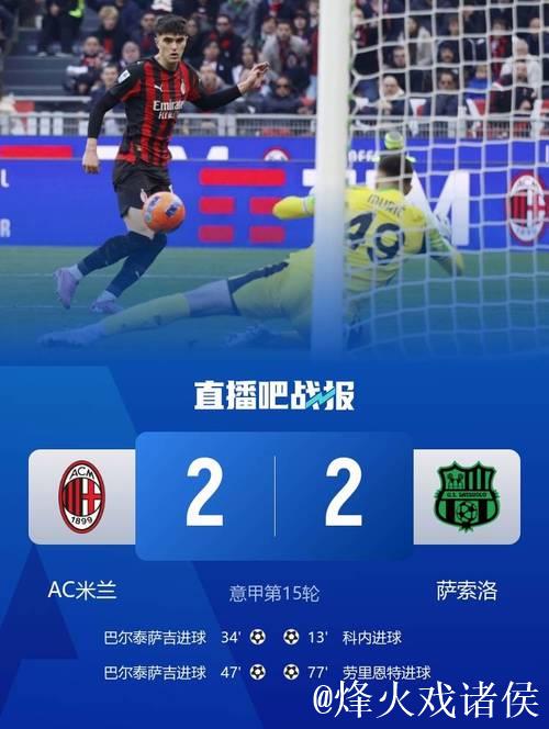 巴尔特萨吉双响，米兰2-2战平萨索洛